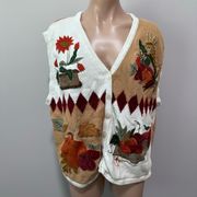 Bobbie Brooks Fall Pumpkin Sweater Vest Autumn Leaves Guord Teacher Vintage