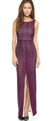 Alice + Olivia Sleeveless GEMMA Purple Plum Lace Front Slit Dress