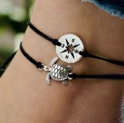 2 Piece Turtle And Compass Anklets