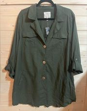 Torrid Olive Green Linen Self Tie Anorak Womens Shirt NWT