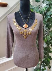 August Silk Women's Brown Scoop Neck Long Sleeve Pullover Knit Sweater Size PL