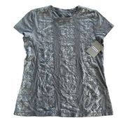 Merona Shirt Womens Medium Grey Short Sleeve Crew Neck Metallic Top Tee Cotton