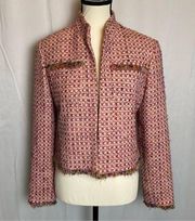 Neiman Marcus Exclusive Pink Boucle Tweed Fringe Jacket Size 4