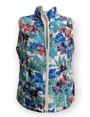 CARIBBEAN JOE WHITE VEST WITH TROPICAL Floral zip vest NWT Sz small