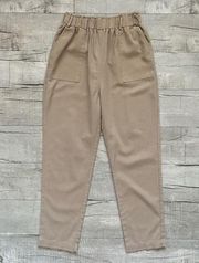 Brown Paperbag Boho Elastic Pocket! Tapered Linen Blend Pants M