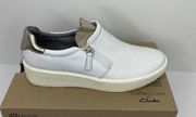 Clarks White Leather Slip‎ On Athletic Shoes Layton
