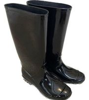 Coach Pixy Rain Boots Glossy Shiny Solid Black Tall Women’s size 5