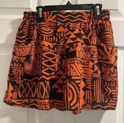 Everly Orange and Blue Aztec tribal Southwestern Printed, mini Polyester shorts