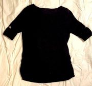 Black knit fitted top Apt 9, size M, ruched sides/textured design silver buttons