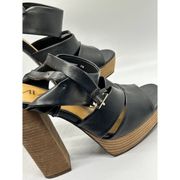 Mia wooden Block Heel Size 7M Black Strappy