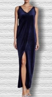 Romeo & Juliet Couture Crushed Velvet Navy Blue Maxi Dress Gown NWT size Medium