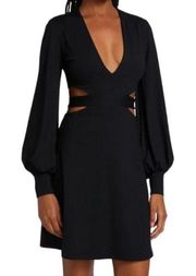 NEW SUSANA MONACO Cutout Long Sleeve Deep V-neck Minidress In Black Size Small