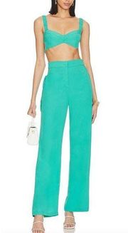 Revolve Bustier Pant Set Mermaid Green SMALL Hip Cutout More to Come Torie NEW