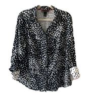 Lane Bryant Womens Plus Size 14 Black White Print Sequin Collar Button Up Shirt