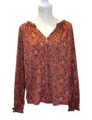 Mellóday Long Sleeve Rust Color Blouse in Size Large