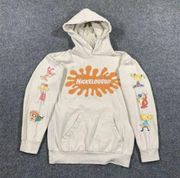 NICKELODEON Hoodie Beige Tan Hoodie Rugrats Graphics Sleeves Logo Size M