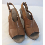 Clarks Collection Cork Wedge Sandals Sz 8.5 Golden Brown Leather & Suede Comfort