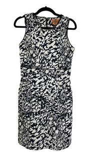 Tory Burch Black White Floral Sleeveless Abstract Shift Dress Cotton Size 10