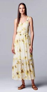 Simply, Vera Wang sleeveless maxi dress sz XS cream with yellow flowers flowing