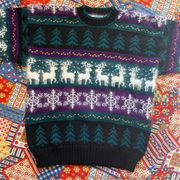 Vintage 90s Wool and Angora Reindeer Snowflake Ski Sweater Size M