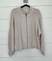 Garnet Hill Women’s Large Wool Linen Zip Up Chunky Sweater