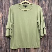 Green Tiered Ruffle Sleeve Blouse