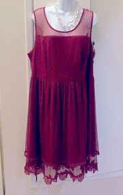 Doe and Rae Swiss dot fit & flare dress cranberry 2x