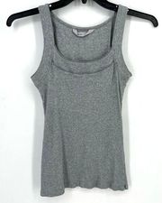 Athleta Gray Ribbed Micro Ruffle Tank Top Womens Size Small Built In Bra