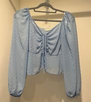 Sheer Blue Polka Dot Long Sleeve Top