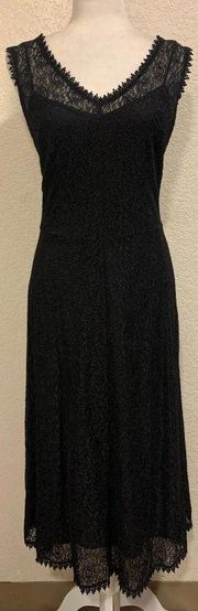 Vintage 90s Black Lace Goth Evening Midi Dress