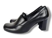 Antonio Melani Black Leather Pumps Size 8M Block Heels Slip On Comfort Shoes