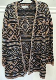 Absolutely Famous 1X Plus Multicolor Black Cardigan Sweater Aztec Tribal Print