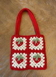 Strawberry Granny Square Crochet Shoulder Bag