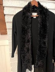 ONCE again black faux fur cardigan sweater small 3/4 sleeve