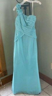 Davids Bridal  Long Formal Bridesmaid Dress Blue Sz 2 One Shoulder Strap