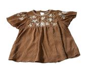 Polagram women's toffee blown with white embroidered swiss dot  blouse sz large