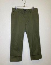 Polo Jeans Co Ralph Lauren Army Green Cuffed Cropped Khaki Pants Sz 10 VTG Y2K