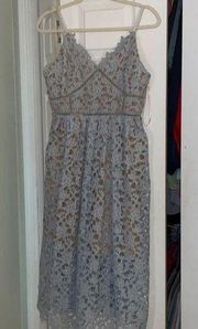 Blue lace overlay midi dress