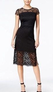 Kensie Black Bodycon Dress Lace Overlay Short Sleeve Party Cocktail NWT Size XS