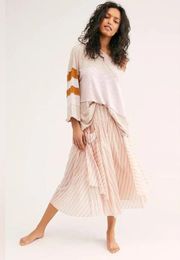 Rare Free people One Elisa striped midi flowy boho cotton skirt XS in chalk