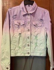 Bullhead Black Pastel Distressed Tie Dye Denim Purple/Mint Green Jacket- M