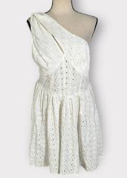 ASOS DESIGN One Shoulder Cupped Eyelet Mini Sundress White Women's Size 8 NWT