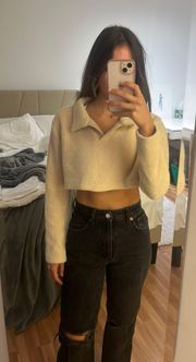 Cropped Sweater With Collar 