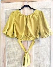 NWT Milk and Honey Mustard Cropped Tie Wrap Bell Sleeve Blouse Size Large Boho