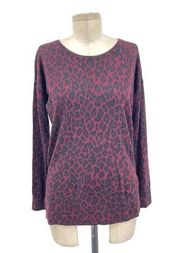 The Kooples Burgundy Leopard Animal Print Merino Wool Sweater Size Medium