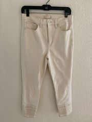 Tory Burch Offwhite Cropped Denim Pants Jeans Embroidered Hem