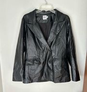 faux leather black double breasted blazer