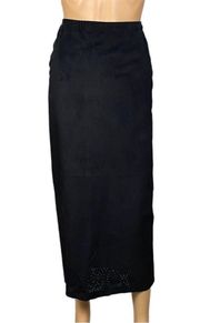 JONES NEW YORK Vintage black, 100% Suede Leather skirt w/cut-outs. Size 12. EUC