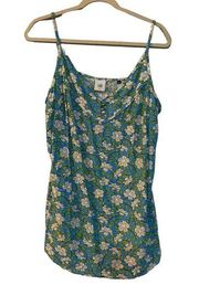 Cabi Tank Top Large Blue Green Dainty Floral Spring Summer V Neck Button