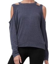 GOOD AMERICAN The Cold Shoulder Sweater Charcoal Gray Scoop Neck Sz 1 Small NWT